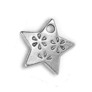 Dije Estrella con Flores Tono Plata Envejecida 14x14mm | Pack 10 uds