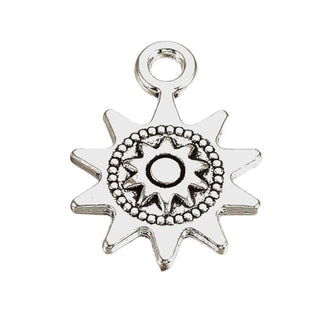 Dije Sol Étnico Tono Plata Envejecida 17x13mm | Pack 10 uds