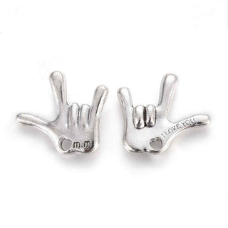 Dije Mano I Love You Tono Plata Envejecida 28.5x25mm | Pack 2 uds
