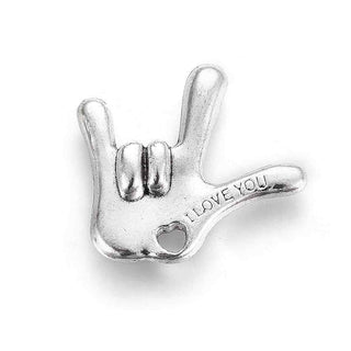 Dije Mano I Love You Tono Plata Envejecida 28.5x25mm | 2 uds