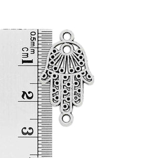 Enlace Mano de Fátima Hamsa Aleación Tono Plata Envejecida 27x15mm | 4 uds