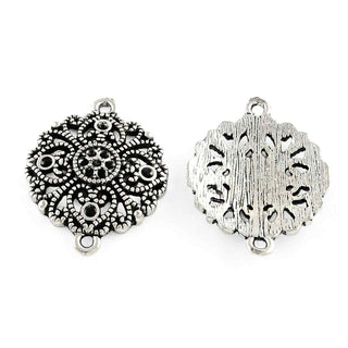 Enlace Floral con Engarces para Rhinestone Aleación Tono Plata Envejecida 30x23x4mm | 2 uds