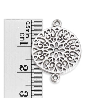 Enlace Mandala Redondo Aleación Tono Plata Envejecida 24x18x1mm | 4 uds