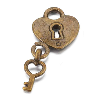 Dije Corazón Candado con Llave Tono Bronce Envejecido | 3 uds