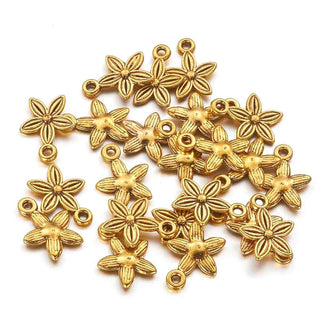 Mini Dije Flor Tono Oro Envejecido 13,5x10,5x3mm | 14 uds
