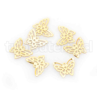 Mariposas de metal caladas, colgantes de latón color Dorado, 11x15x0.6mm.