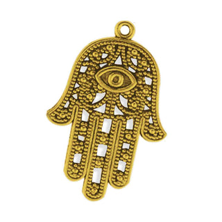 Maxi Dije Hamsa Mano de Fátima Estilo Tibetano Tono Oro Envejecido 42x28x3mm | 2 uds