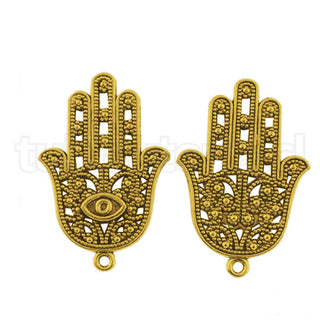 Colgante de aleación estilo tibetano, Hamsa, mano de Fátima, 42x28x3 mm.