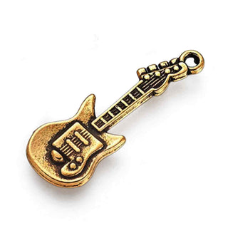 Dije Guitarra Eléctrica Estilo Tibetano Tono Oro Envejecido 31x11x2mm | 8 uds