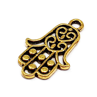 Dije Hamsa Mano de Fátima Tono Oro Envejecido 22,5x14x1,5mm | 8 uds