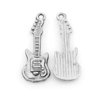 Dije de Guitarra Eléctrica de Plata Envejecida para Bisutería, 31x11 mm - 8 uds