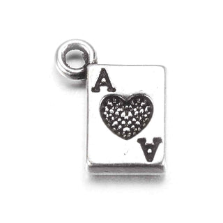 Dije Naipe As de Corazones Tono Plata Envejecida 11x7mm | Pack 15 uds