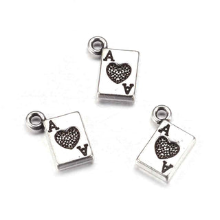 Dije Naipe As de Corazones Tono Plata Envejecida 11x7mm | Pack 15 uds