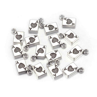 Dije Naipe As de Corazones Tono Plata Envejecida 11x7mm | Pack 15 uds