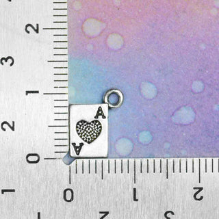 Dije Naipe As de Corazones Tono Plata Envejecida 11x7mm | Pack 15 uds