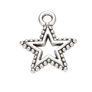 Dije Estrella Calada de 5 Puntas Tono Plata Envejecida 18x15mm | 12 uds