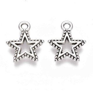 Dije Estrella Calada de 5 Puntas Tono Plata Envejecida 18x15mm | 12 uds