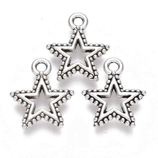 Dije Estrella Calada de 5 Puntas Tono Plata Envejecida 18x15mm | 12 uds