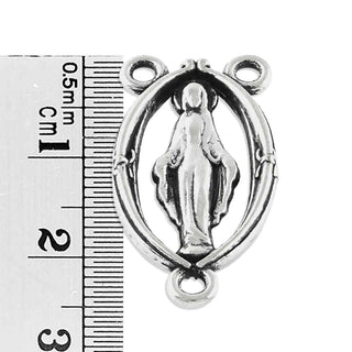 Centro de Rosario Virgen Milagrosa Aleación Tono Plata Envejecida 25x13x2mm | 4 uds