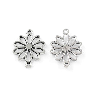 Conector Margarita Calada 8 Pétalos Estilo Tibetano Aleación Tono Plata Envejecida 25x19x2mm | 7 uds