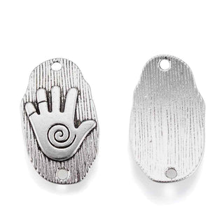 Conector Mano Chamánica con Espiral Curvo Estilo Nativo Aleación Tono Plata Envejecida 32.5x18x3mm | 2 uds