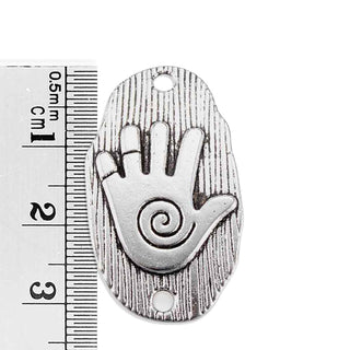 Conector Mano Chamánica con Espiral Curvo Estilo Nativo Aleación Tono Plata Envejecida 32.5x18x3mm | 2 uds