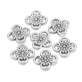 Conector Flor de Cuatro Pétalos con Volutas Estilo Tibetano Bali Aleación Tono Plata Envejecida 13.2x13.2mm | 3 uds