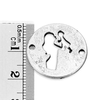 Conector Disco Redondo Silueta Madre con Bebé Calada Aleación Tono Plata Envejecida 20x20x1.5mm | 4 uds