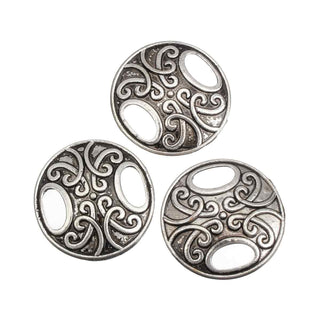 Conector Redondo Cóncavo con Volutas Estilo Tibetano Aleación Tono Plata Envejecida 26x28mm | 4 uds