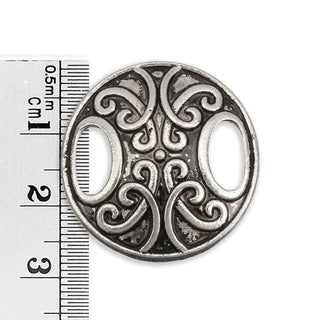 Conector Redondo Cóncavo con Volutas Estilo Tibetano Aleación Tono Plata Envejecida 26x28mm | 4 uds
