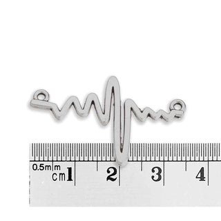 Conector Electrocardiograma Latido Aleación Tono Plata Envejecida 35x22x2mm | 6 uds