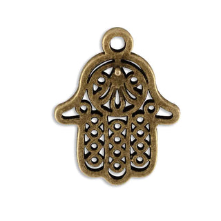 Dije Mano de Fátima Hamsa Tono Bronce Envejecido 28x20x1mm | 3 uds