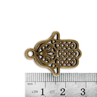 Dije Mano de Fátima Hamsa Tono Bronce Envejecido 28x20x1mm | 3 uds