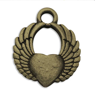 Dije Corazón con Alas Tono Bronce Envejecido 17x14.5x3mm | 4 uds