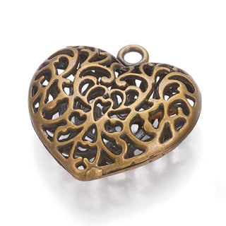 Maxi Dije Corazón Tridimensional Tono Bronce Envejecido 36x35x12mm | 1 ud
