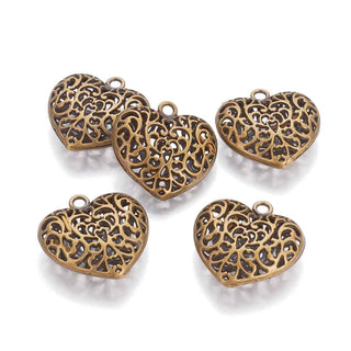 Maxi Dije Corazón Tridimensional Tono Bronce Envejecido 36x35x12mm | 1 ud