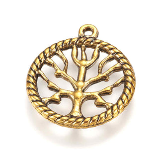 Dije Árbol de la Vida Estilo Tibetano Tono Oro Envejecido 22x19x2mm | 6 uds