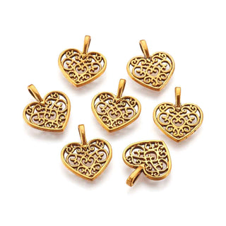 Dije Corazón de Aleación Estilo Filigrana Tono Oro Envejecido 18x15x2mm | 6 uds