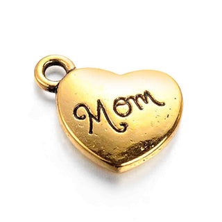 Dije Corazón con Mensaje Mamá de Aleación Tono Oro Envejecido 13x15x3mm | 3 uds