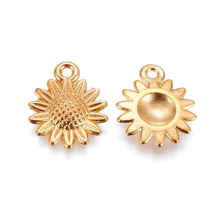 Dije Girasol con Relieve Estilo Tibetano en 3 Tonos Disponibles, 15x18.6mm | 6 uds