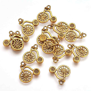 Dije Bicicleta Penny Farthing de Aleación Tono Oro Envejecido 17x18x3mm | 7 uds