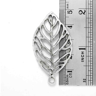 Dije Hoja Grande Botánica Tono Plata Envejecida 49.5x27.5mm | 2 uds