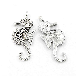 Dije Caballito de Mar Tono Plata Envejecida 30x12mm Free Pb-Cd | 5 uds
