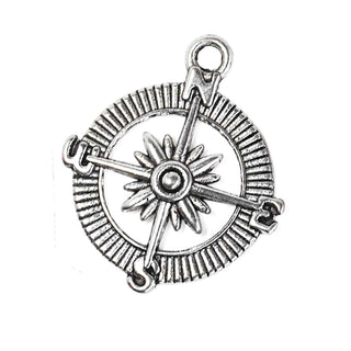 Dije Rosa de los Vientos Tono Plata Envejecida 30x25mm | 4 uds