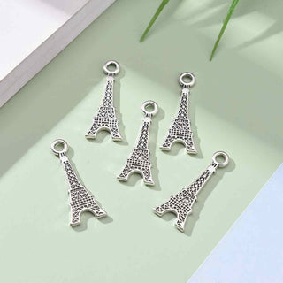 Dije Torre Eiffel Tono Plata Envejecida 32x12mm | 7 uds
