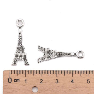 Dije Torre Eiffel Tono Plata Envejecida 32x12mm | 7 uds