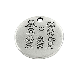Dije Placa Familia Redonda Tono Plata Envejecida 22mm | 3 uds