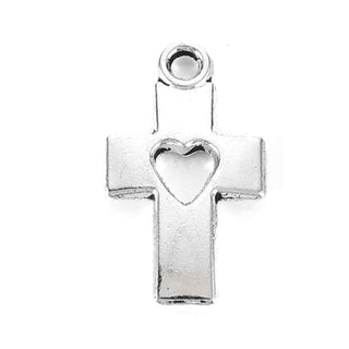 Dije Cruz con Corazón Estilo Tibetano Tono Plata Envejecida 19x10.5mm | 10 uds