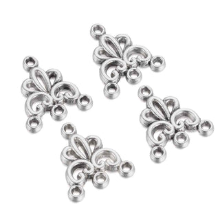 Conector Fleur de Lis con Volutas Estilo Tibetano Aleación Tono Plata Envejecida 19x16x2mm | 7 uds