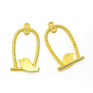 Dije Pajarito en Jaula Calado Tono Plata Envejecida Dorado y Bronce 32.5x18x1mm | 6 uds